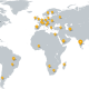 Map of world pointing out places we have suppplied our mining machineries