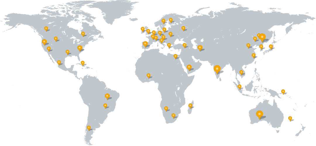 Map of world pointing out places we have suppplied our mining machineries